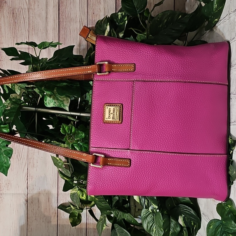 Dooney & Bourke Hot Pink Leather Tote with Tan Straps
